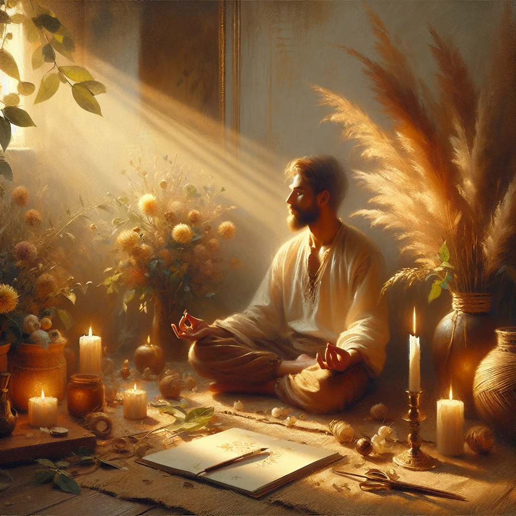 Person journaling and meditating in a cozy room, reflecting on how to find inner peace after being cheated on