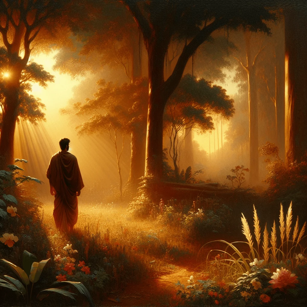 Man standing in nature looking peaceful after spiritual transformation