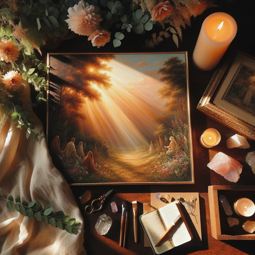 Different manifestation methods illustrated with journal, candle, and vision board