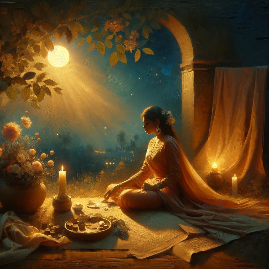 Woman visualizing under moonlight as part of a how to manifest before bed practice