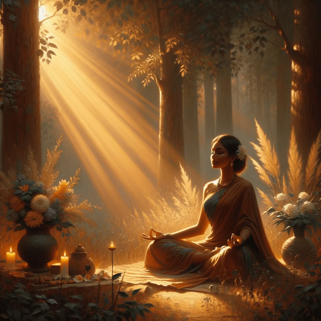 woman sitting in nature meditating and visualizing her manifestations