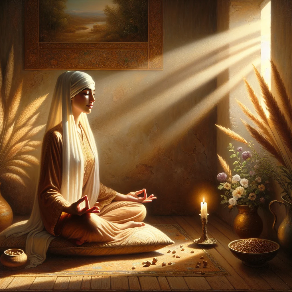 Woman resting on a meditation cushion, showing signs of spiritual awakening fatigue