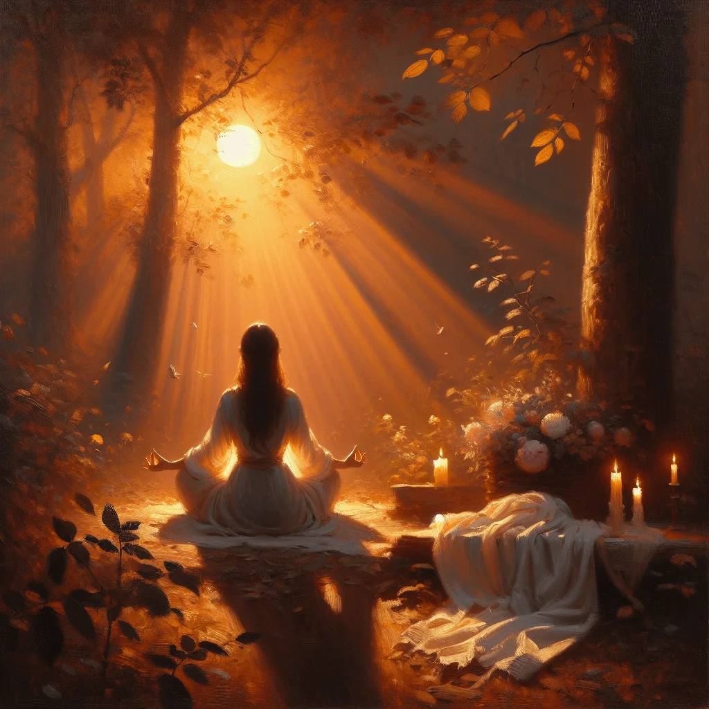 A calm woman sitting in nature enjoying emotional health benefits through meditation and self-reflection