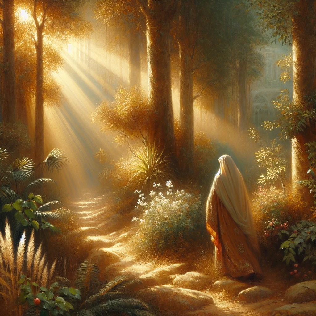 Woman walking in a sunlit forest path during a spiritual journey for beginners
