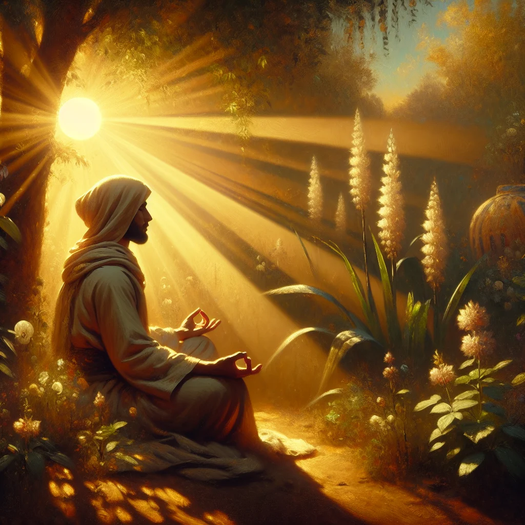Person meditating at sunrise during spiritual awakening experience