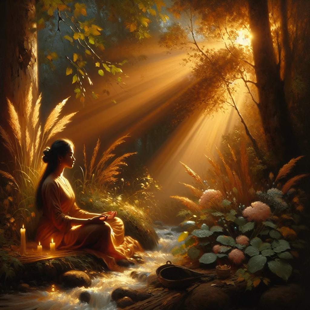 woman meditating in nature finding inner peace with god