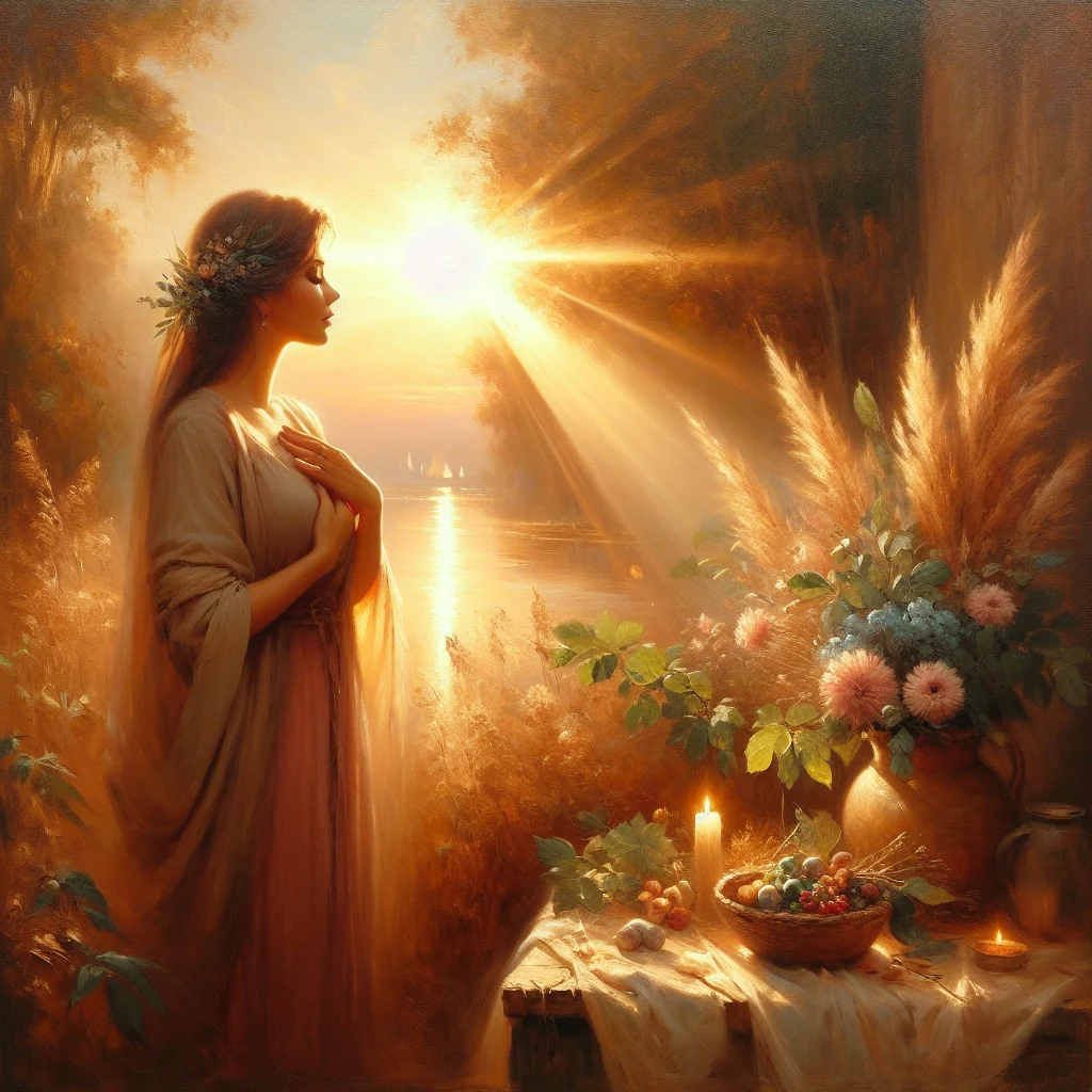 woman affirming self-worth during sunrise near lake