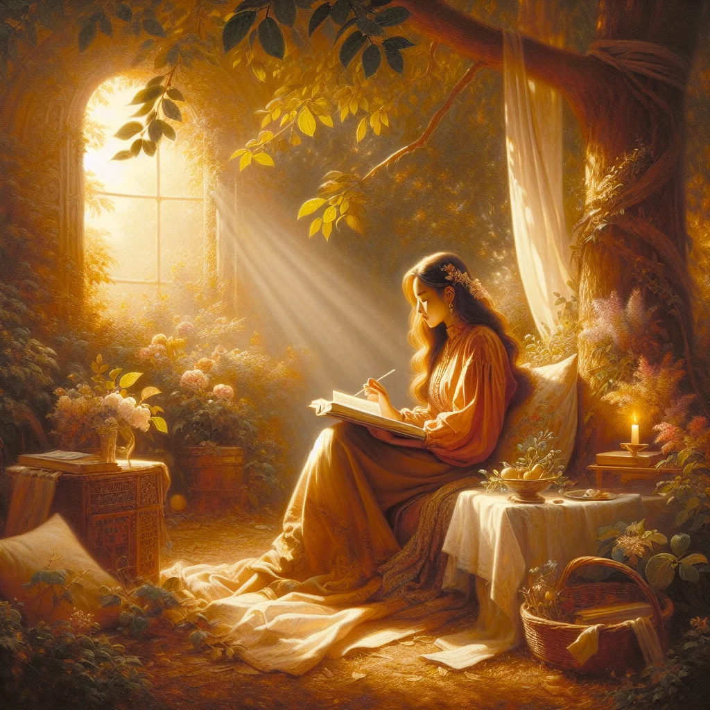 Young woman journaling in a peaceful park, reflecting on emotional healing