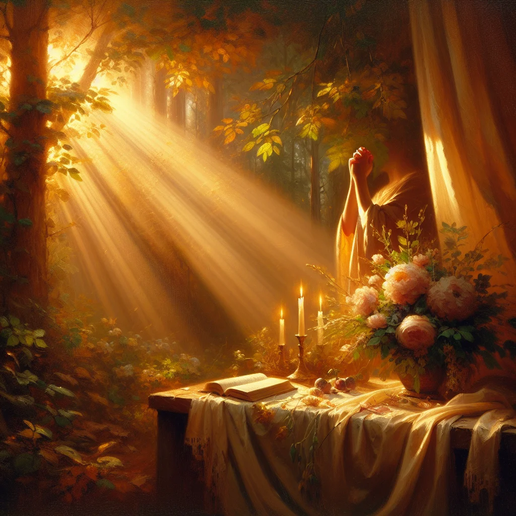 Emotional healing book by praying medic concept illustration with spiritual elements