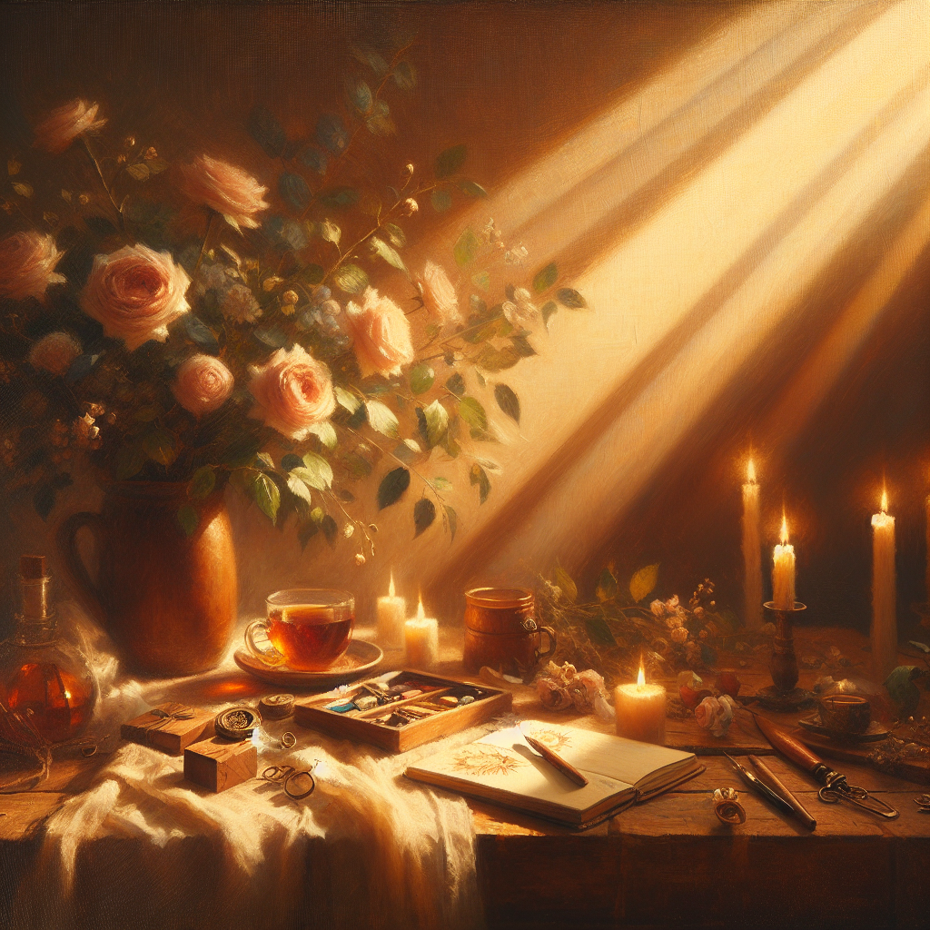 Gratitude and well-being journal on a wooden table with a cup of tea nearby
