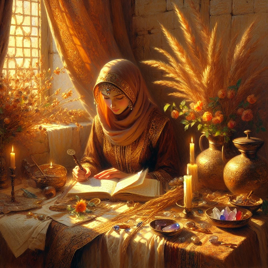 woman journaling after inner wisdom meditation with candles and calming ambience