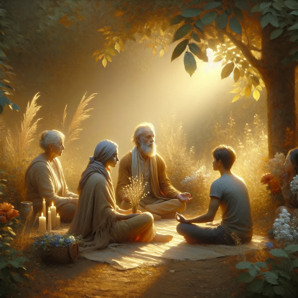 Group of mindfulness survey participants practicing together in a park