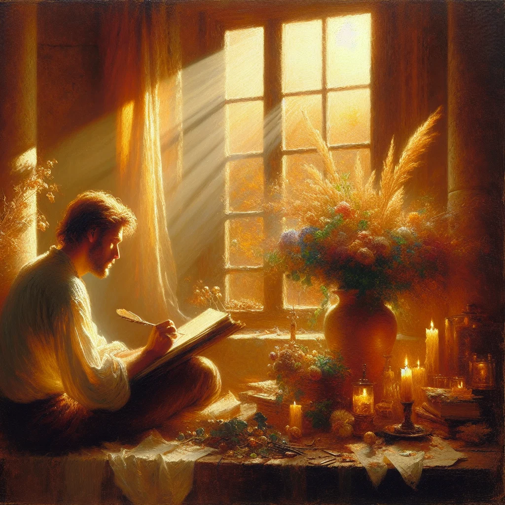 Person writing in grief journal by a window in soft lighting