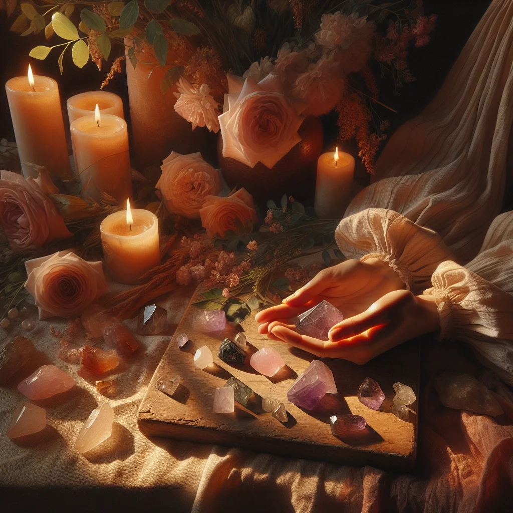 cluster of healing crystals arranged for emotional wellness