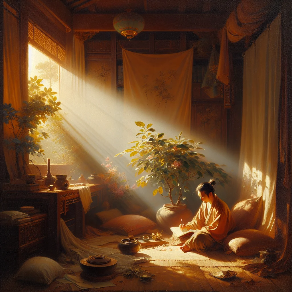 person sitting peacefully writing in a journal surrounded by plants, representing healing from emotional parentification through reflective practices