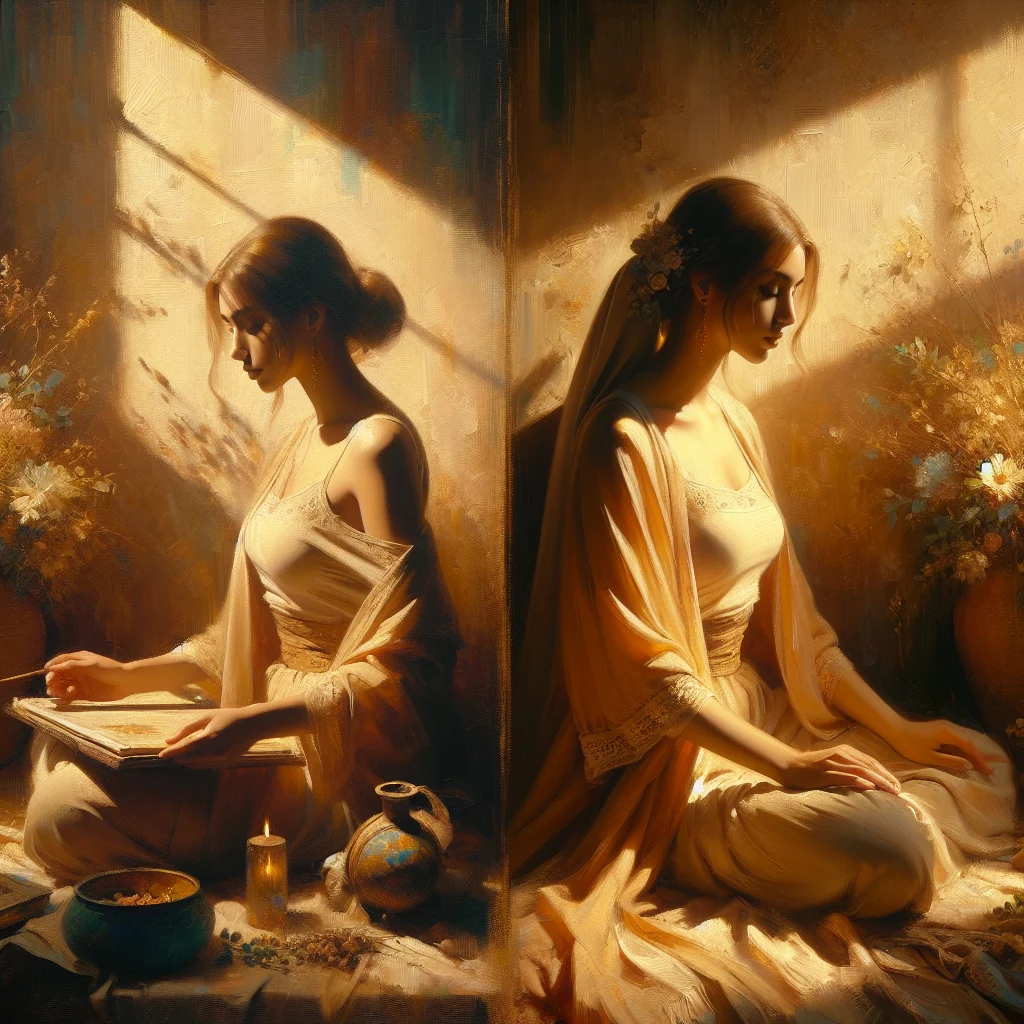 A beginner sitting in comfortable meditation posture with peaceful expression in a simple, quiet room