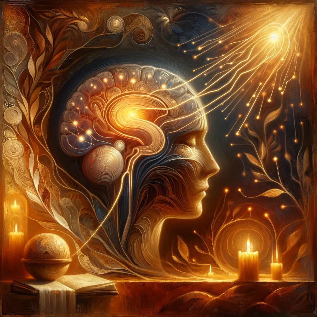 Illustration showing neural pathways in the brain strengthened through mindfulness practice and meditation