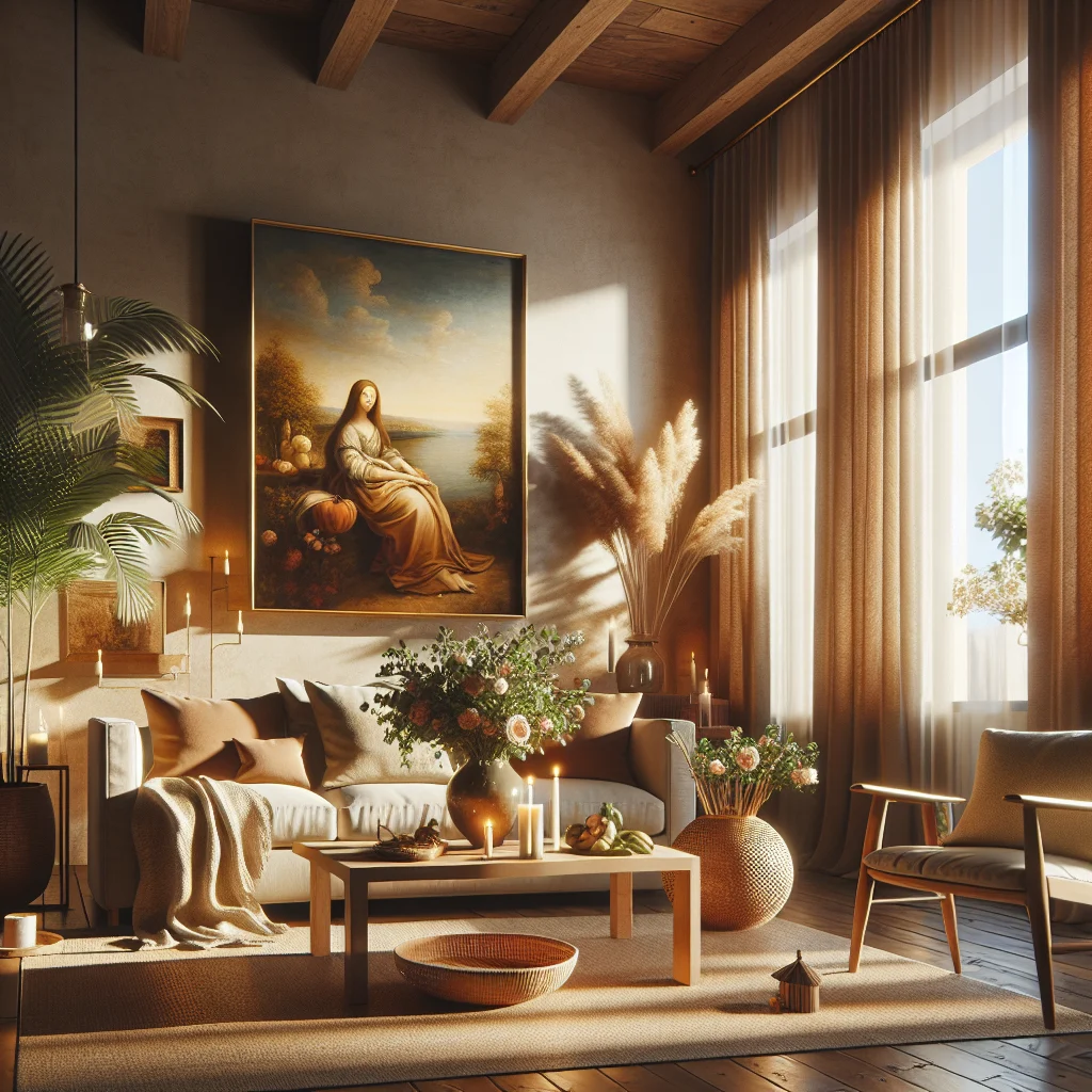 Contemporary living room featuring slow living principles with natural materials, minimal furniture, and abundant natural light creating a peaceful atmosphere