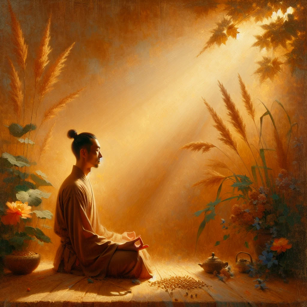 Person practicing emotional balance meditation in peaceful environment for mental wellness