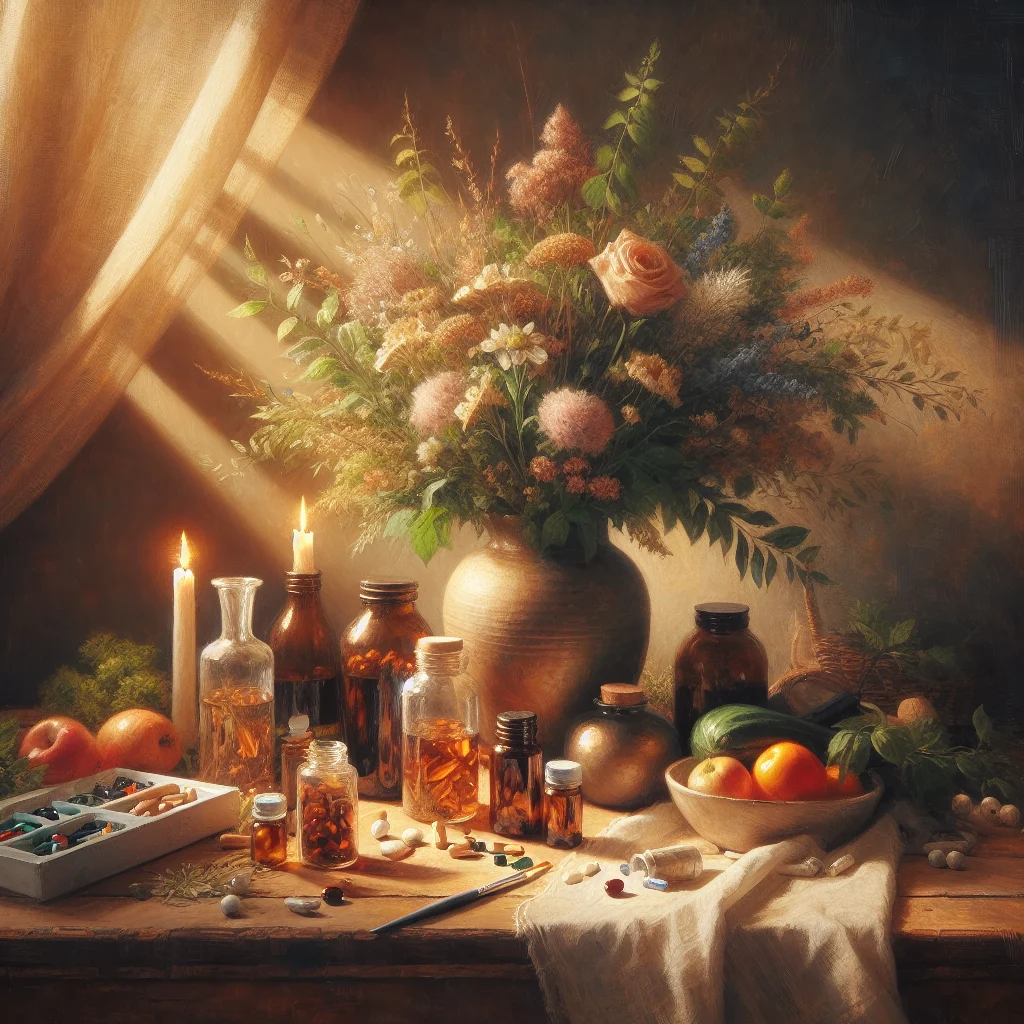 High-quality supplements and natural wellness products arranged on a clean surface promoting emotional balance and mental health