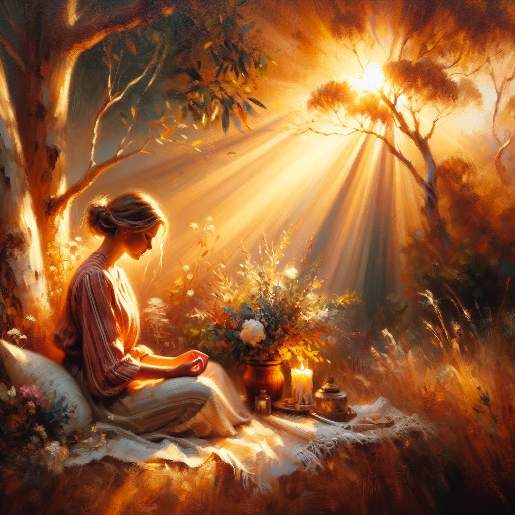 Woman practicing emotional release techniques outdoors in a natural Perth setting surrounded by native Australian trees and peaceful landscape