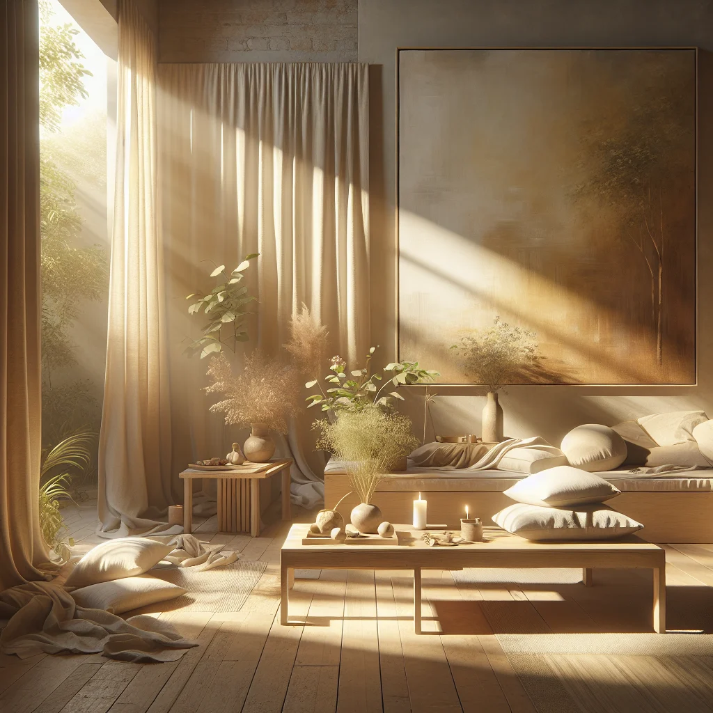 Serene empty meditation room filled with natural light representing spaciousness and clarity