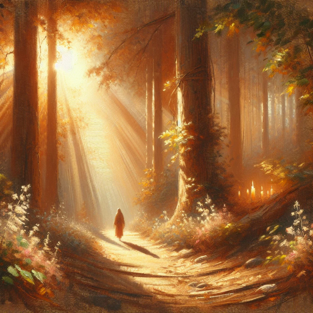 healing-journey-through-nature-burnout-recovery Person walking peacefully through a forest path during their burnout recovery journey