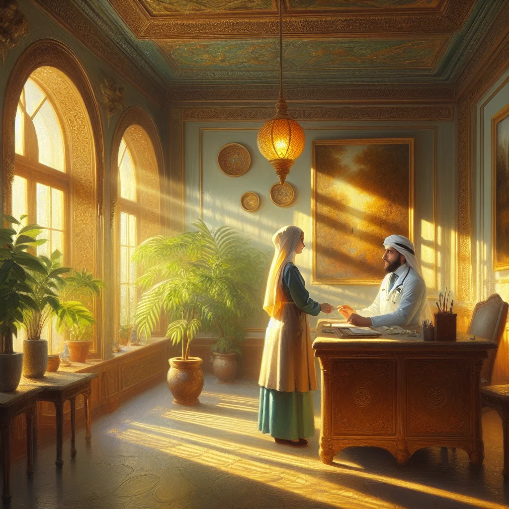 Holistic healing doctor consulting with patient in a calm, natural treatment room featuring plants and natural light