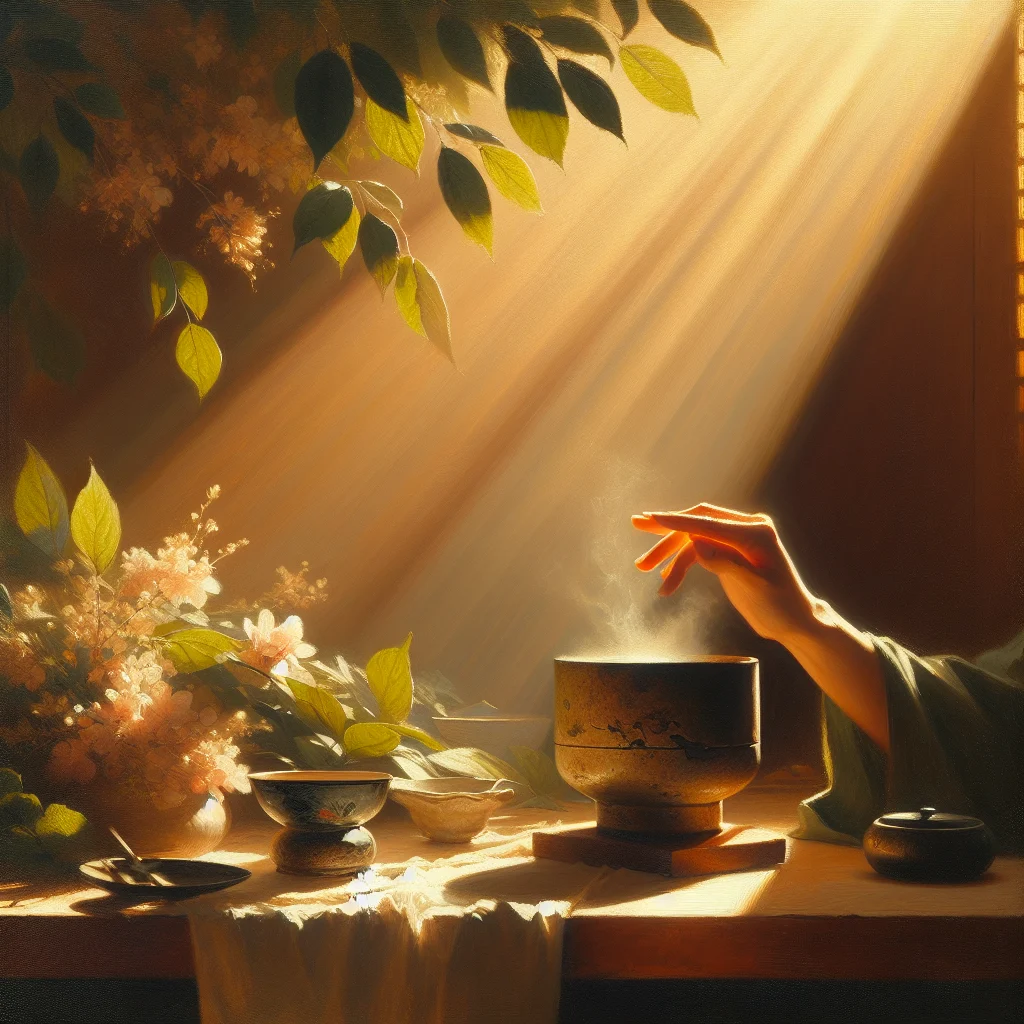 Traditional Japanese tea ceremony demonstrating the concept of slow living through mindful preparation and serving of tea