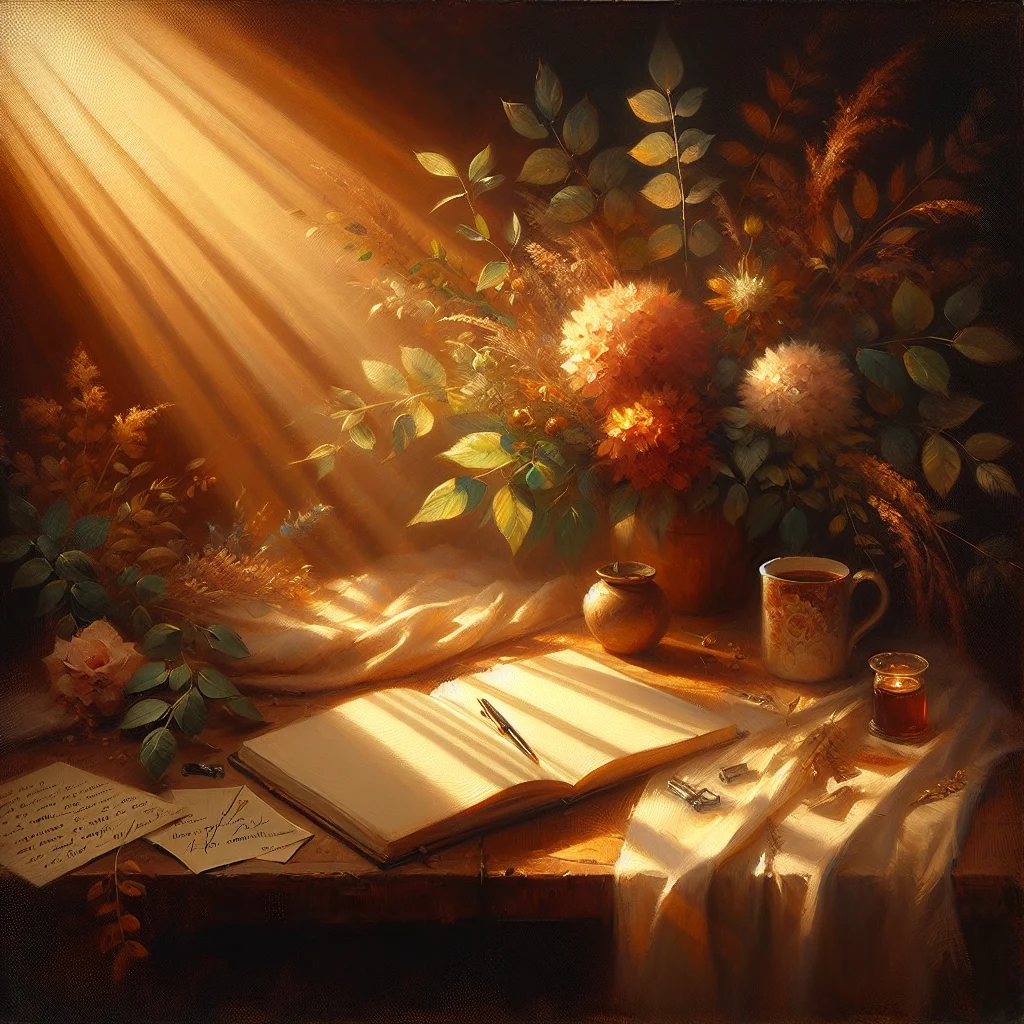 Open journal with pen and self-love affirmations on a peaceful desk setup for self-reflection