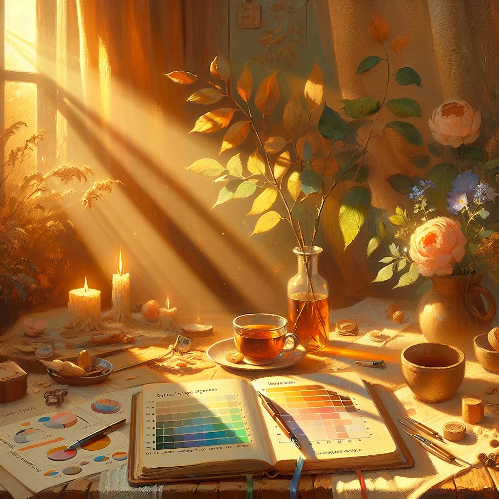 Open journal showing emotional balance tracking notes and mood charts for wellness monitoring