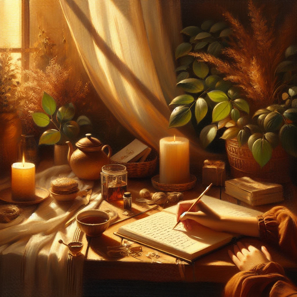 Person journaling about burnout recovery experiences with a peaceful mindset