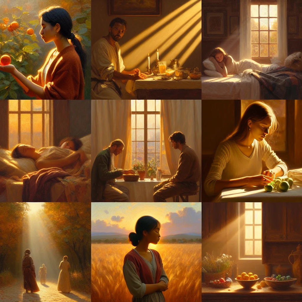 Various scenes showing meditation practice integrated into different daily activities and environments