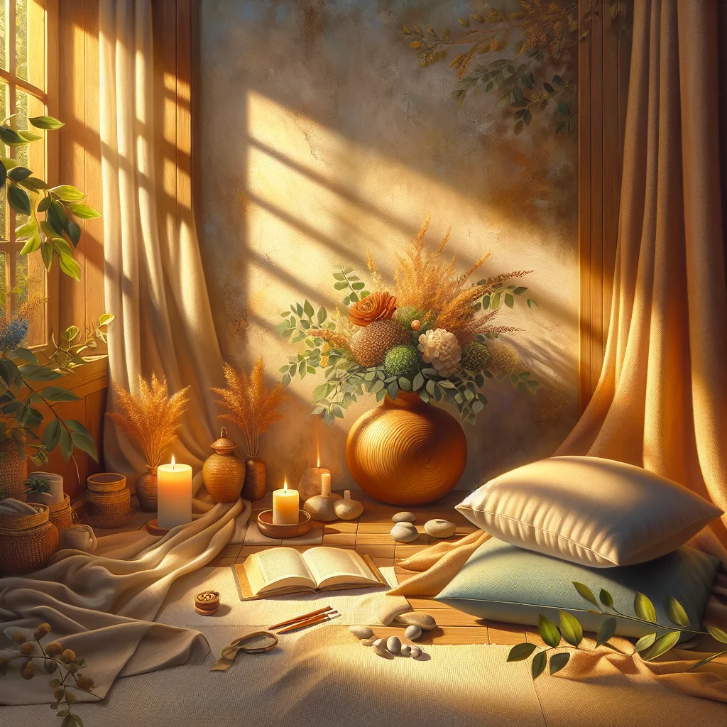 Serene meditation space with cushion and natural lighting showing the best meditation courses environment