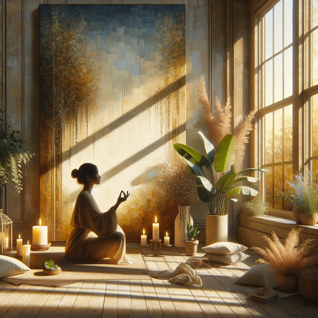 meditation-practice-wellness-routine Person practicing mindful meditation as part of their daily path to wellness routine in a calm space