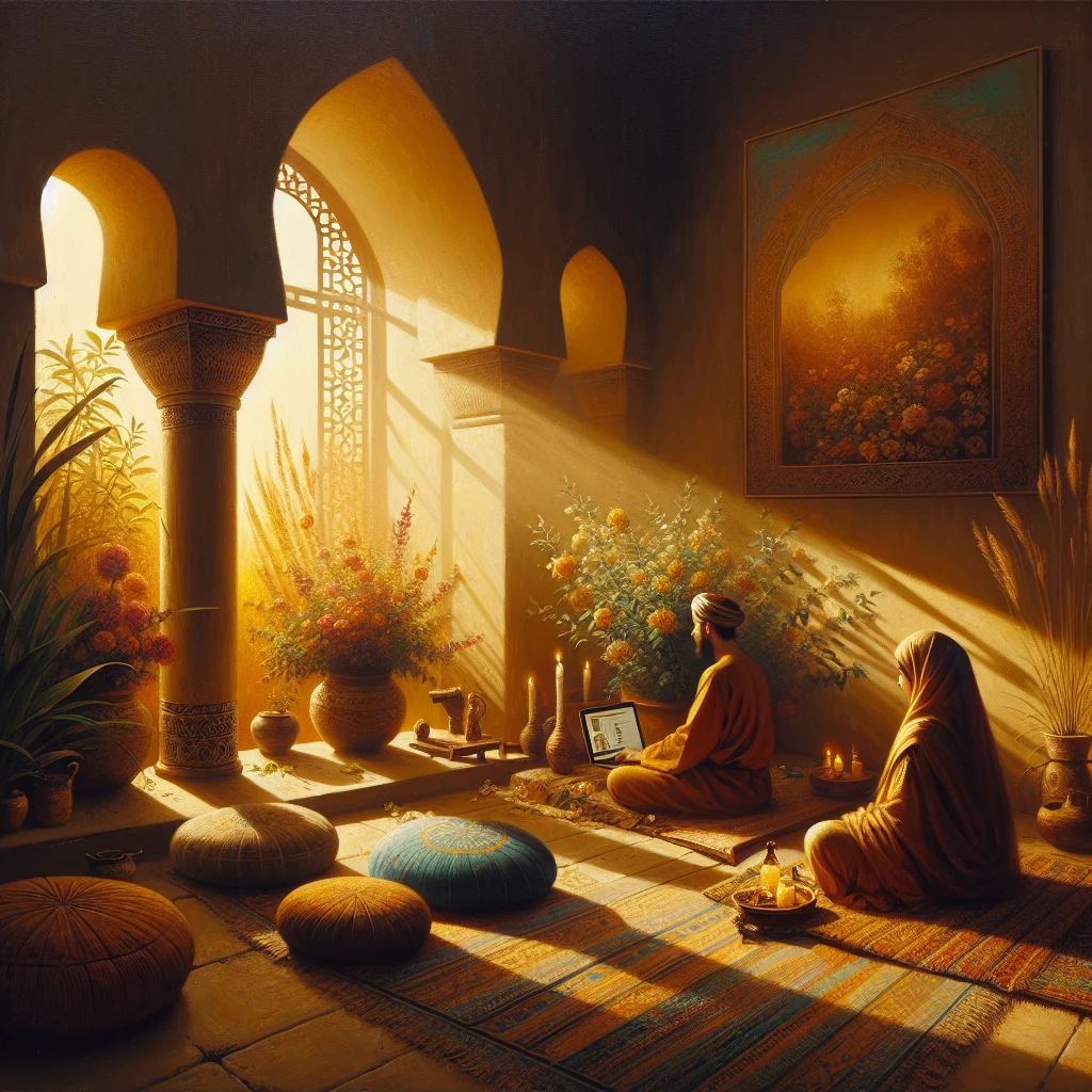 Student practicing meditation techniques during an online course session