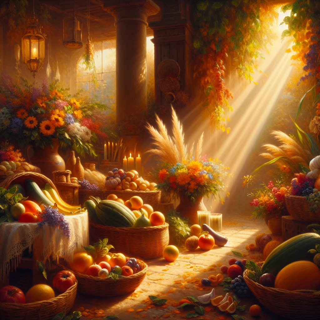 mexican-market-fresh-produce-slow-living Colorful Mexican market filled with fresh vegetables, fruits and flowers representing slow living food culture