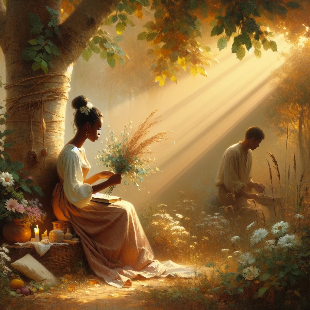 Person practicing slow living principles through mindful connection with nature and surroundings