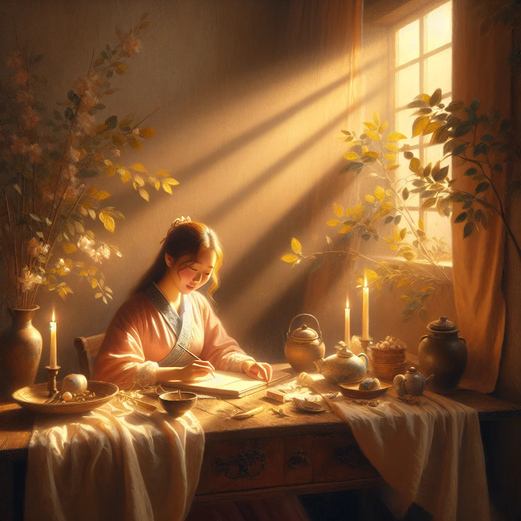 mindful-person-journaling-positive-thoughts Person journaling and practicing positivity mindfulness techniques with peaceful expression and natural lighting