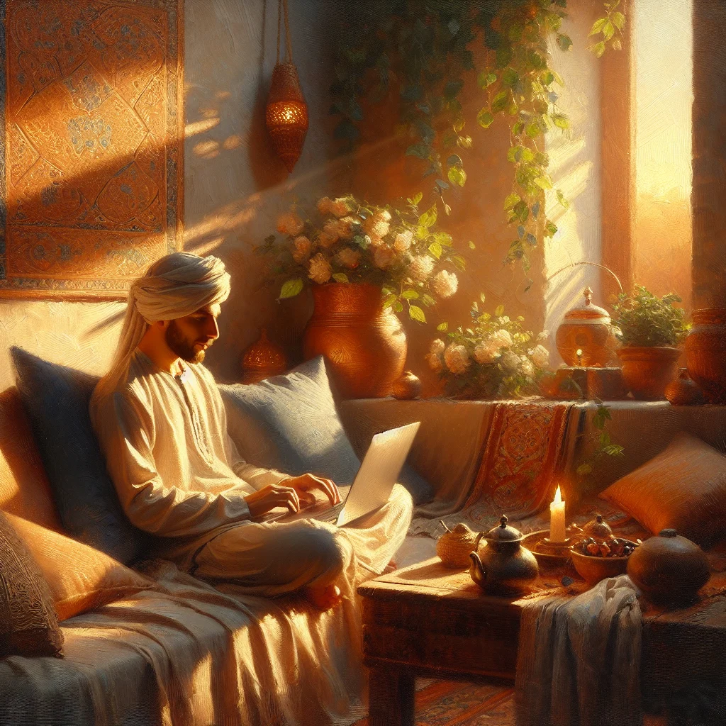 Student engaging with online mindfulness course materials on laptop in comfortable home setting