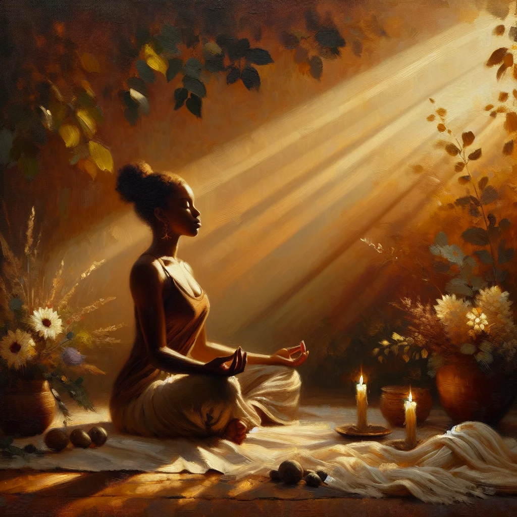 Individual practicing meditation techniques for emotional release neo in tranquil setting