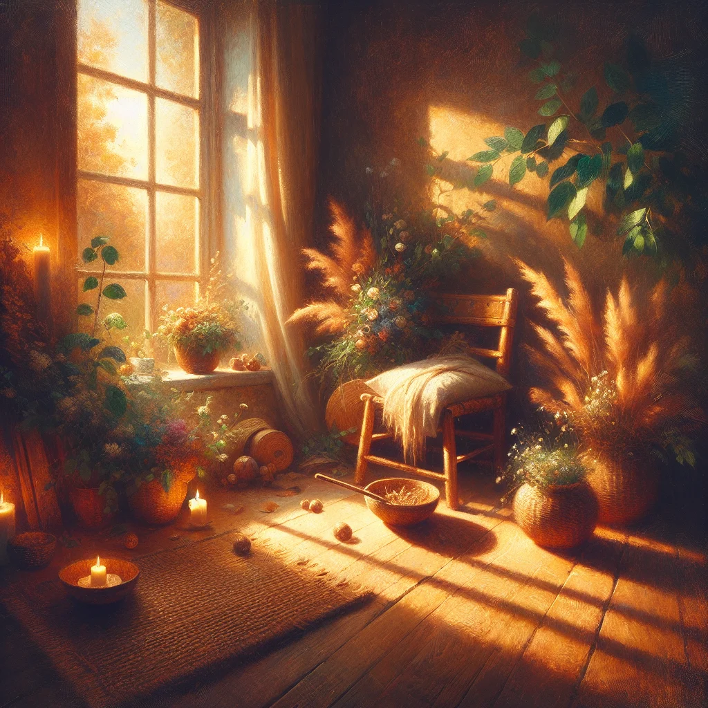 Serene meditation session showing guided mindfulness practice with natural lighting and calm atmosphere