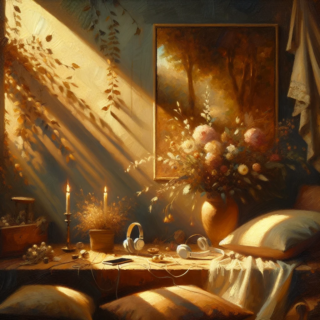 Serene meditation space with headphones and smartphone displaying best guided meditation podcast