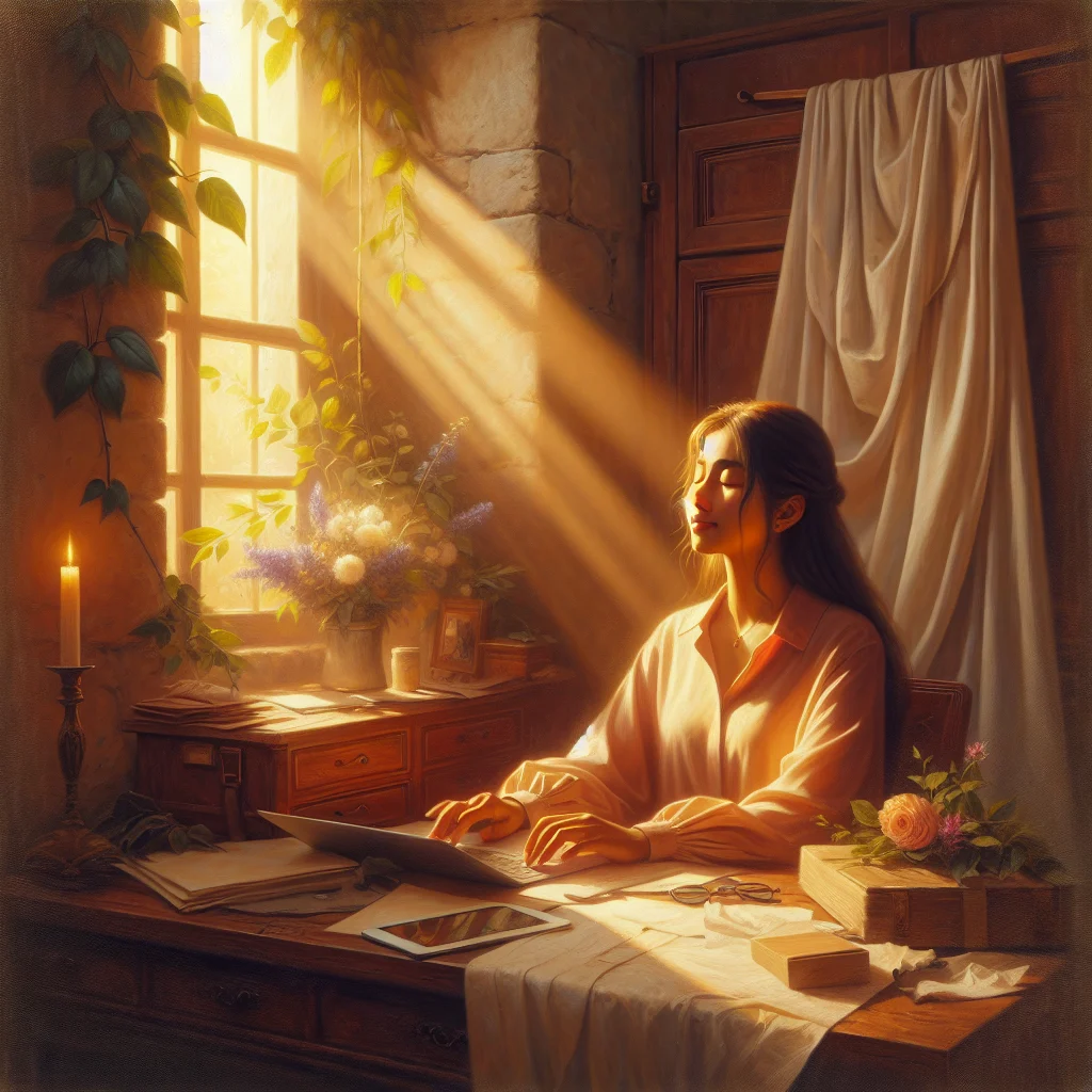 Professional practicing brief one minute meditation technique at their workplace desk