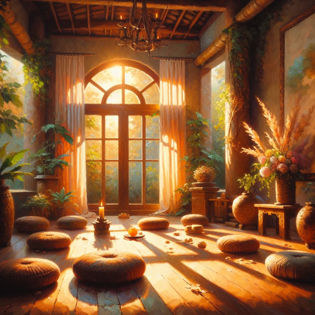 peaceful-meditation-space-in-balinese-wellness-center Serene meditation room demonstrating slow living principles on JL Teuku Umar in Bali