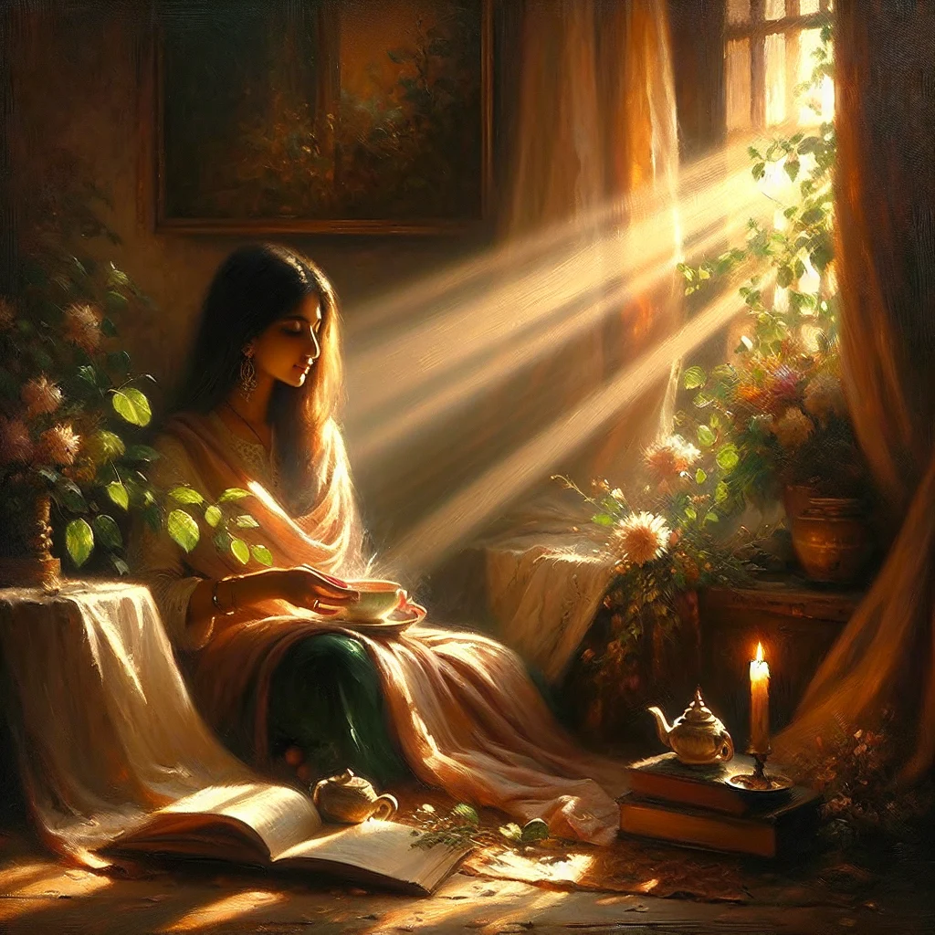 Person enjoying a peaceful morning routine with coffee and natural light, embodying slow living lifestyle