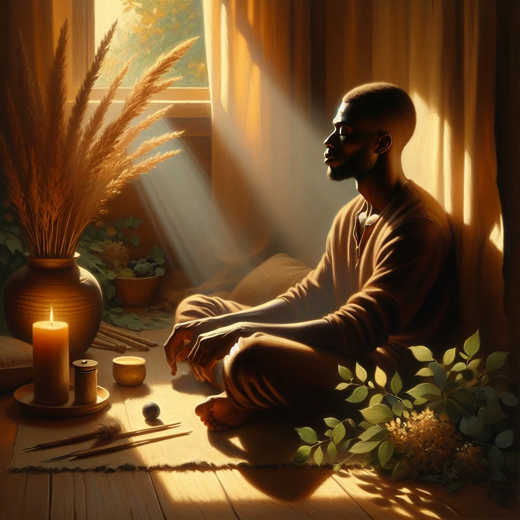 Person sitting in meditation experiencing emotional release with calm expression