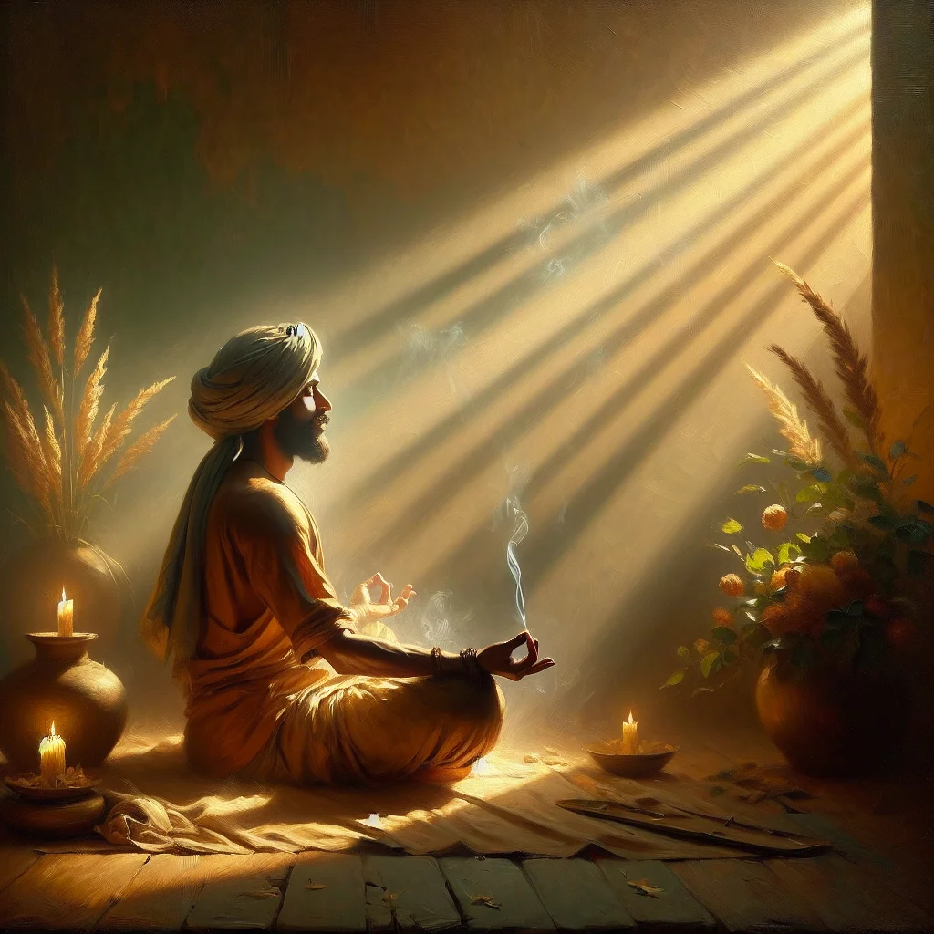 Person meditating peacefully while listening to healing hertz music through headphones