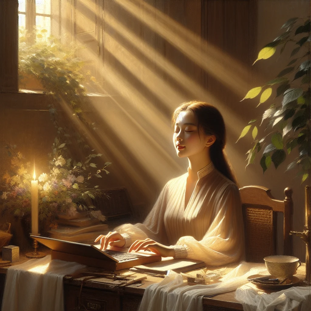 Person taking a mindful pause before typing password during computer login session