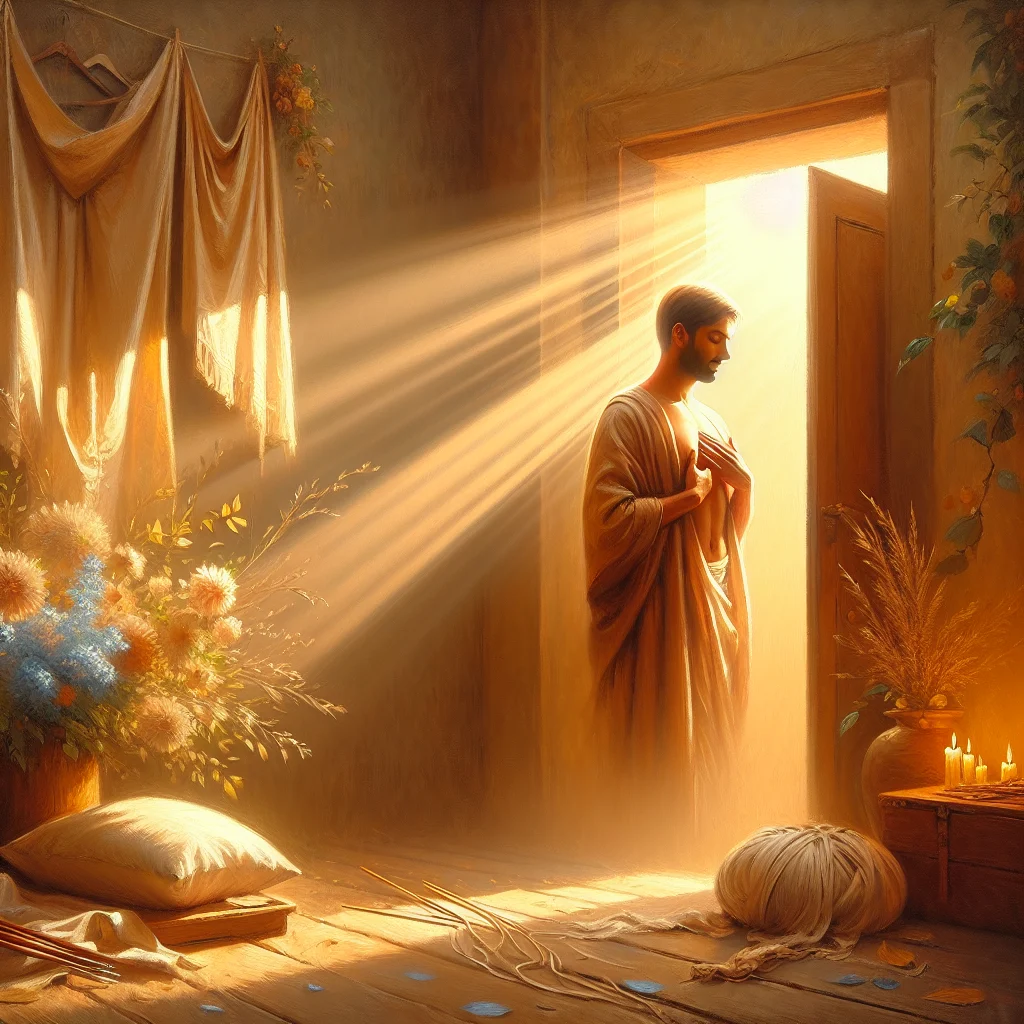 person-practicing-mindful-breathing-transition Person taking a mindful pause and breathing during a daily transition moment between activities